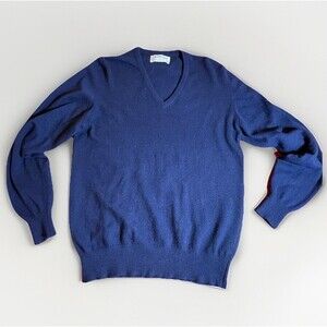 Ballantyne 100% Cashmere Sweater Mens Small Scotland VNeck Navy Blue Vtg REPAIRS